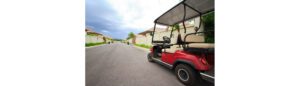 Golf carts in the village.