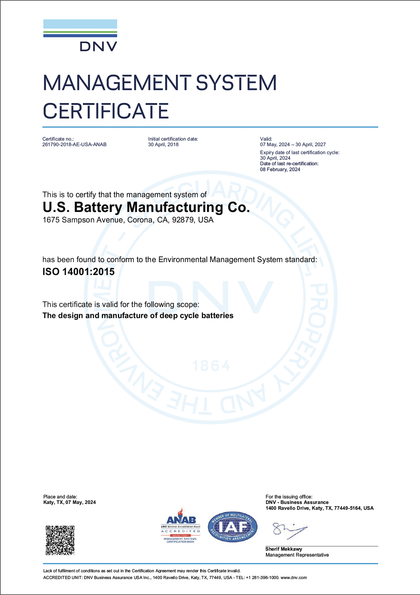 ISO 14001 certificate