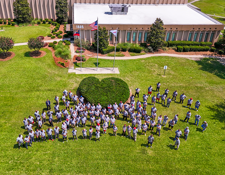 Aerial image of U.S. Battery Employees celebrating the 100th Anniversary in Augusta, GA